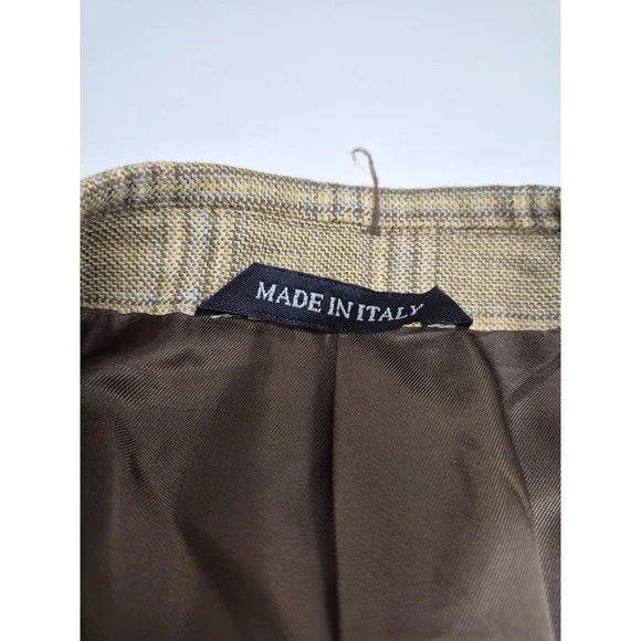 Roberto Zanieri Blazer Sport Coat Mens 44 Beige 100% Wool Plaid Made In Italy